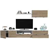 Dormidán- SL11- Mueble de Comedor- Conjunto de Salon- módulo bajo- modulo Colgante (Blanco-Roble- 2.4 Metros)